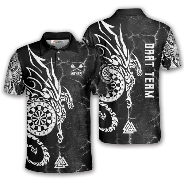 Maxcorners Viking Runes Black White Darts Personalized Name And Team Name 3D Shirt