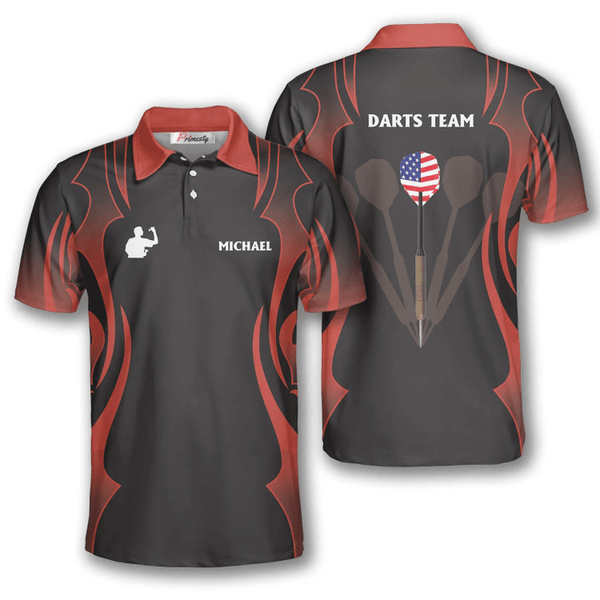 Maxcorners Red Tattoo Pattern Darts Personalized Name And Team Name 3D Shirt