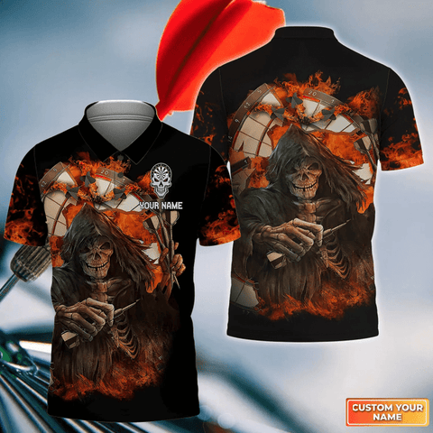 Maxcorners Skull Reaper Darts Personalized Name 3D Shirt