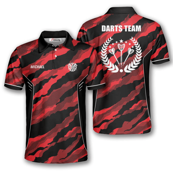 Maxcorners Red Tiger Skin Darts Personalized Name And Team Name 3D Shirt