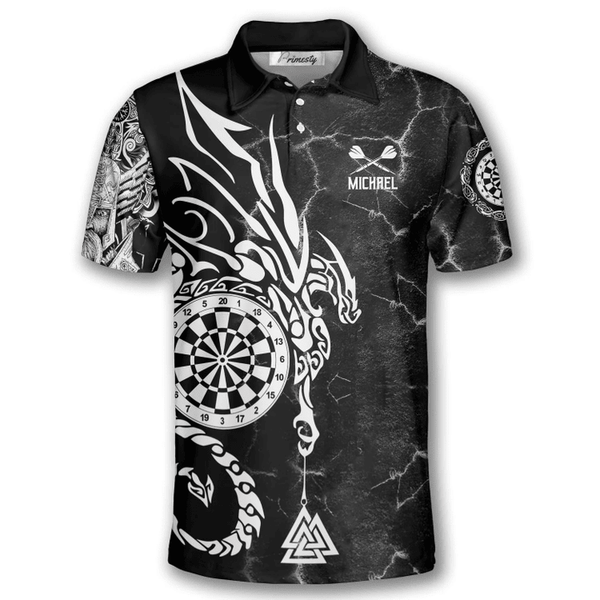 Maxcorners Viking Runes Black White Darts Personalized Name And Team Name 3D Shirt