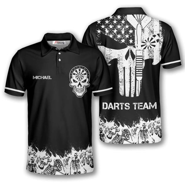 Maxcorners Skull Skeletons Black White Darts Personalized Name And Team Name 3D Shirt