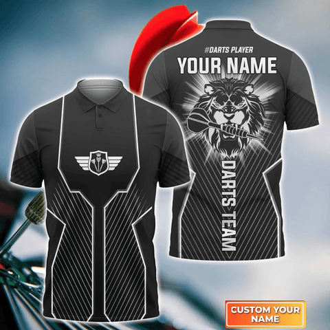 Maxcorners Darts Black Lion Head Personalized Name 3D Shirt