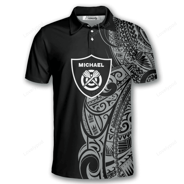 Maxcorners Shield Black White Tribal Tattoo Darts Personalized Name And Team Name 3D Shirt