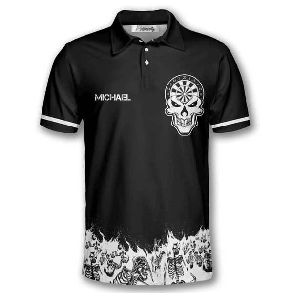 Maxcorners Skull Skeletons Black White Darts Personalized Name And Team Name 3D Shirt