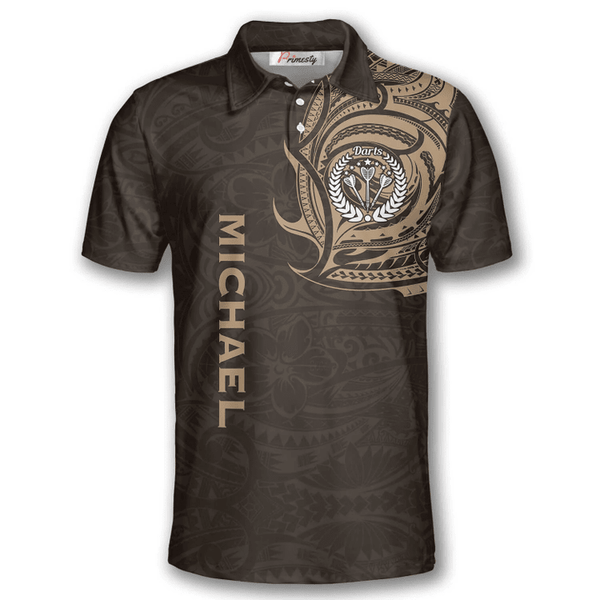 Maxcorners Brown Polynesian Tribal Darts Personalized Name And Team Name 3D Shirt