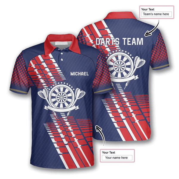 Maxcorners Darts Blue Red Geometric Pattern Personalized Name And Team Name 3D Shirt