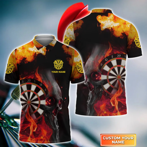 Maxcorners Darts Fire Skull Personalized Name I Play Darts Because I Like It 3D Shirt