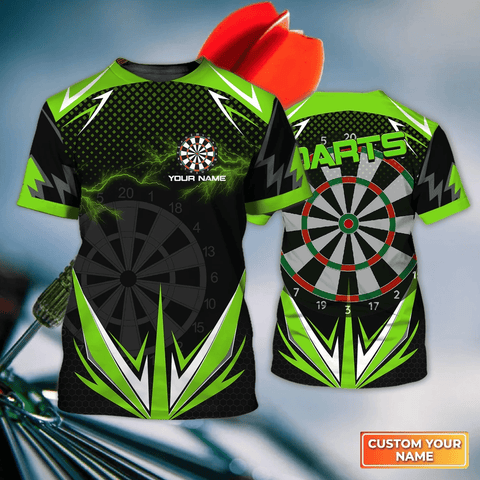 Maxcorners Green Darts Lightning Personalized Name 3D Shirt