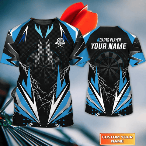 Maxcorners Blue Darts Thunder And Lightning Personalized Name 3D Shirt