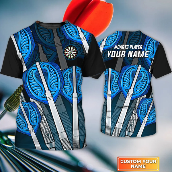 Maxcorners Blue Darts Personalized Name 3D Shirt