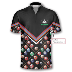 Maxcorners Billiard Pattern In Black Custom Name Zipper Polo Shirt