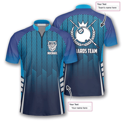 Maxcorners Blue Abstract Sports Style Billiard Custom Name Zipper Polo Shirt