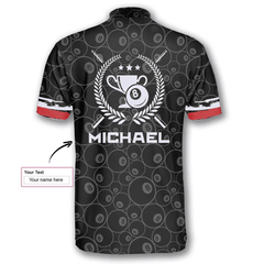 Maxcorners Ball 8 Pattern Trophy Emblem Billiard Custom Name Zipper Polo Shirt