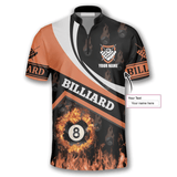 Maxcorners Billiard Fire Flame Orange Billiard Custom Name Zipper Polo Shirt
