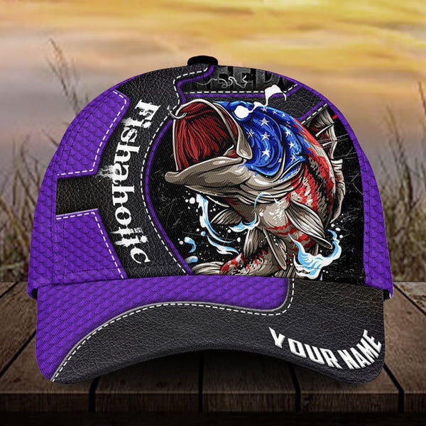 Maxcorners Custom Name Fishing Fishaholic 3D Cap Flag Us