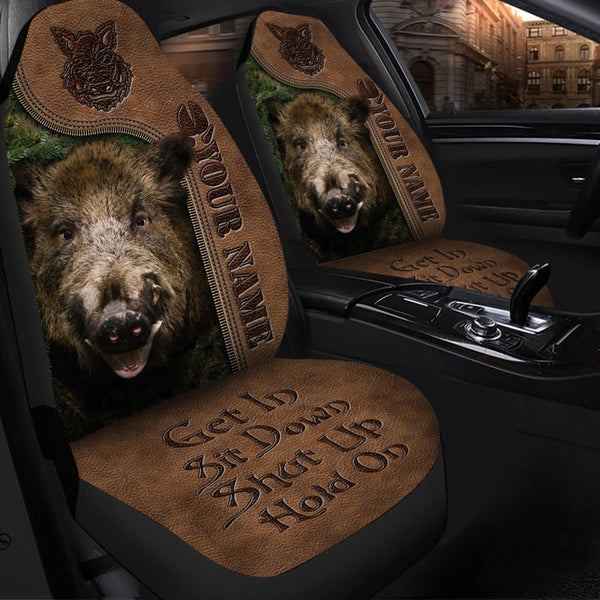 Maxcorners Personalized Wild Boar Hunting Hold on Funny Car Seat Covers