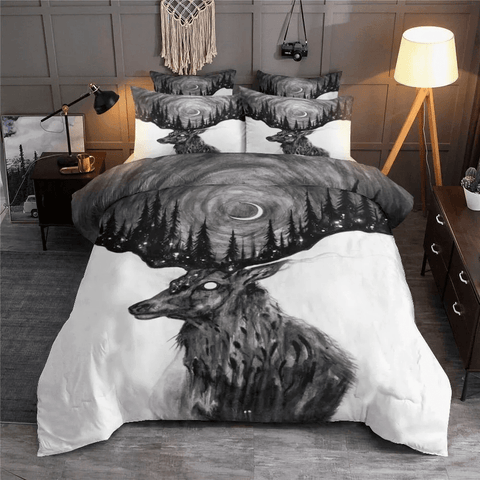 Maxcorners Deer Forest Moon All Over Printed Bedding Set