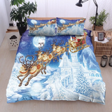 Maxcorners Christmas Santa Claus Reindeer Snow All Over Printed Bedding Set