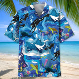 Maxcorners Scuba Diving Whale Ocean Colorful Hawaiian Shirt