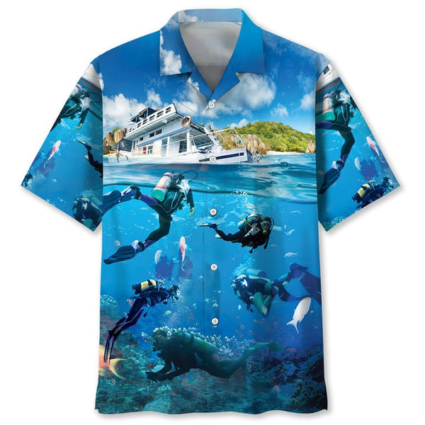 Maxcorners Scuba Diving Crúie Vacation Colorful Hawaiian Shirt