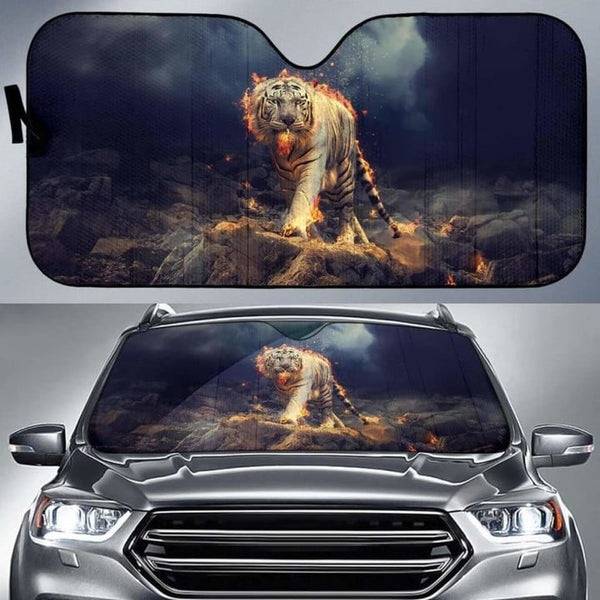 Maxcorners White Tiger Fire Car Sun Shade