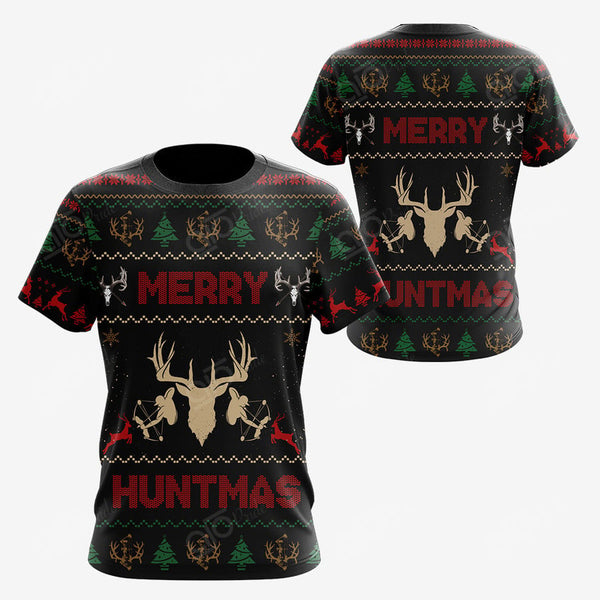 Maxcorners Merry Huntmas Deer Hunting Christmas Custom Name Shirt 3D All Over Printed Clothes