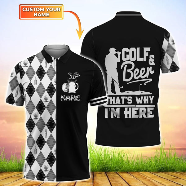 Maxcorners Golf And Beer BnW Customized Name 3D Shirt