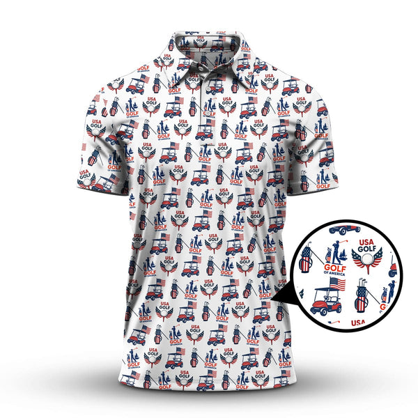 Maxcorners USA Golf Shirts, American Golf Shirt For Men, Pattern Golf Gift For Golfers