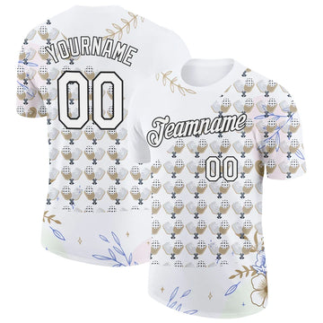 Maxcorners Pickleball Paddle Ball White Beige Botanical Leaves Pattern Personalized Name 3D Unisex Shirt