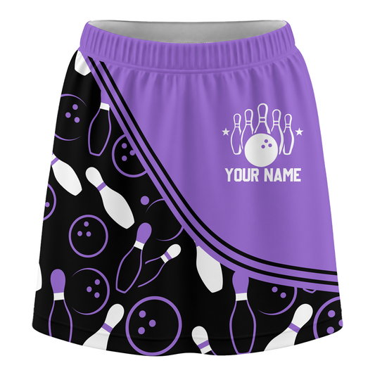 Maxcorners Customized Bowling Trouser Skirts With Shorts Underneath, Bowling Curve Pattern Multicolor Skorts With Pockets