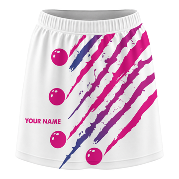 Maxcorners Customized Bowling Trouser Skirts With Shorts Underneath, Bowling Neon Strike Fury Skorts With Pockets | White