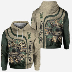 Maxcorners Country Girl Sun Flower, Personalized Hunting All Over Shirt, Personalized 3D Hoodie For Hunting Lover TU2711