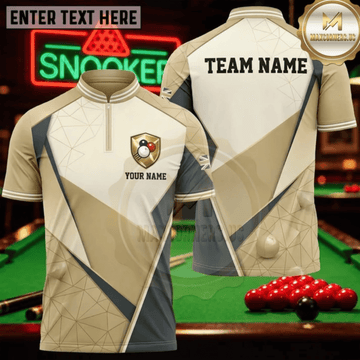 Maxcorners Snooker Cream Champagne Gold Minimalist Geometry Personalized Name 3D Unisex Shirt
