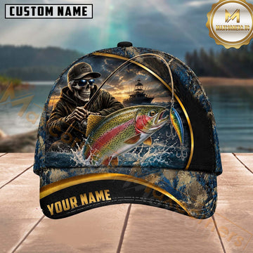 Maxcorners Fishing Skull Fisherman and Lure Personalized 3D Cap