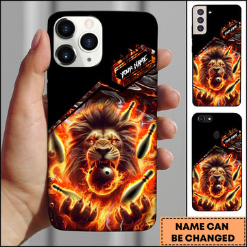 Maxcorners Bowling Fire Lion Pins Multicolor Personalized Name 3D Phone Case