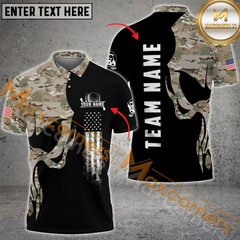 Maxcorners Golf Skull Camo Multicolor Option Customized Name, Team Name 3D Polo Shirt