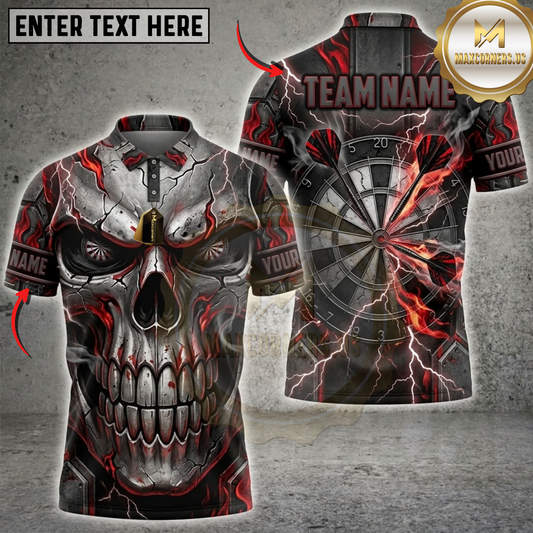 Maxcorners Darts Electric Blue Steel Skull Lightning Dartboard Multicolor Customized Name, Team Name 3D Shirts ( 4 Colors )