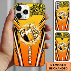 Maxcorners Bowling Beer Ball Pins Wheat Tribal Pattern Personalized Name Phone Case