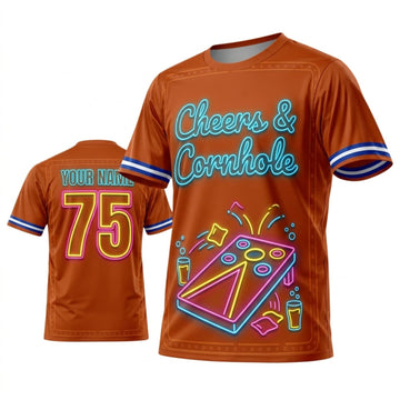 Maxcorners Cornhole Cheers And Cornhole Orange Blue Retro Personalized Name 3D Unisex Shirt