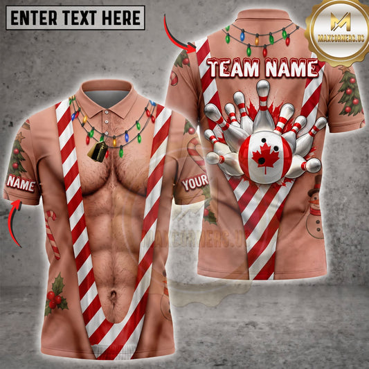 Maxcorners Bowling Funny Muscular Body Canadian Maple Leaf Bowling Pins Personalized Name 3D Unisex Shirt