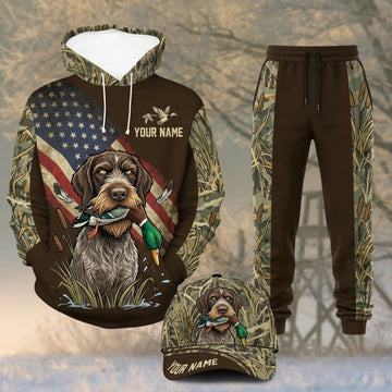 Maxcorners Duck Hunting Cartoon Retriever Dark Brown Woodland Camo Personalized 3D Shirts