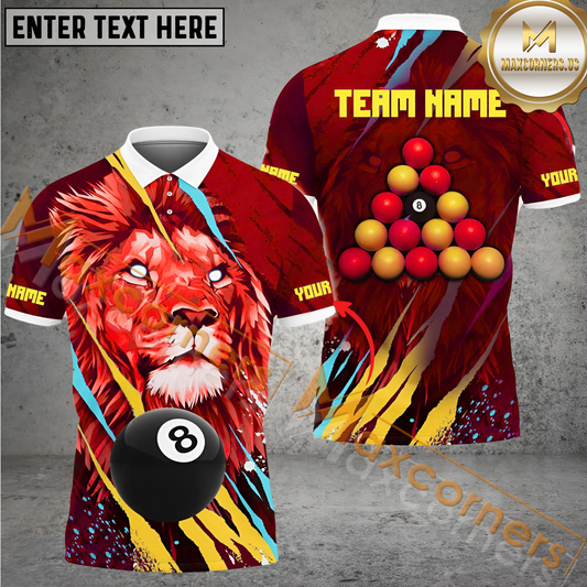 Maxcorners Ball 8 Lion Billiard Jersey Multicolor Options Personalized Name, Team Name 3D Polo Shirt (4 Colors)