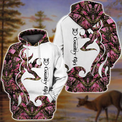 Maxcorners Country Girl Pink Camo Tribal Deer Silhouette Personalized Name 3D Hoodie TU2611