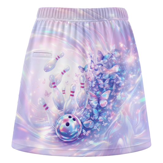Maxcorners Customized Bowling Trouser Skirts With Shorts Underneath, Bowling Butterfly Holographic Skorts With Pockets
