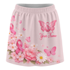 Maxcorners Customized Bowling Trouser Skirts With Shorts Underneath, Bowling Pink Ribbon Butterfly Flower With Pockets