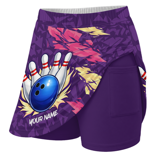 Maxcorners Customized Bowling Trouser Skirts With Shorts Underneath, Bowling Ion Max Bowling Ball Purple Fire Strike With Pockets
