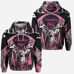 Maxcorners Pink Camo Country Girl, Personalized Hunting All Over Shirt, Personalized 3D Hoodie For Hunting Lover TU2611