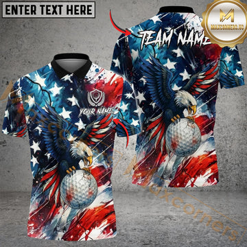 Maxcorners Patriotic Eagle Golf Polo Customized Name, Team Name 3D Shirts