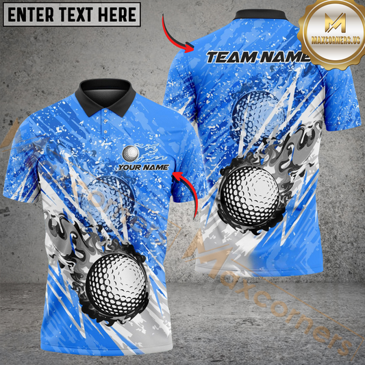 Maxcorners Golf Lightning Flame Design Personalized Name, Team Name 3D Shirt (4 Colors)